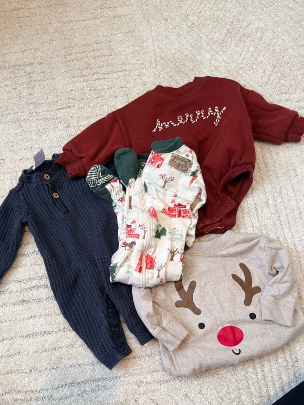 Holiday Baby Outfit Bundle - Navy, Burgundy, Cream, Beige
